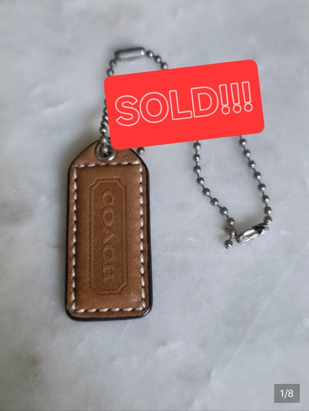 Coach Tan Leather Hangtag with Silver Grommet & Ball Chains